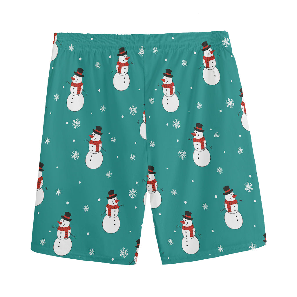 Teal Snowman Pattern Print Men's Sports Shorts