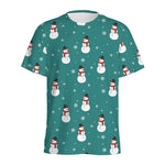 Teal Snowman Pattern Print Men's Sports T-Shirt