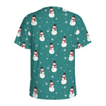 Teal Snowman Pattern Print Men's Sports T-Shirt