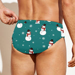 Teal Snowman Pattern Print Men's Swim Briefs