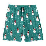 Teal Snowman Pattern Print Men's Swim Trunks