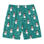 Teal Snowman Pattern Print Men's Swim Trunks