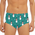 Teal Snowman Pattern Print Men's Triangle Swim Briefs