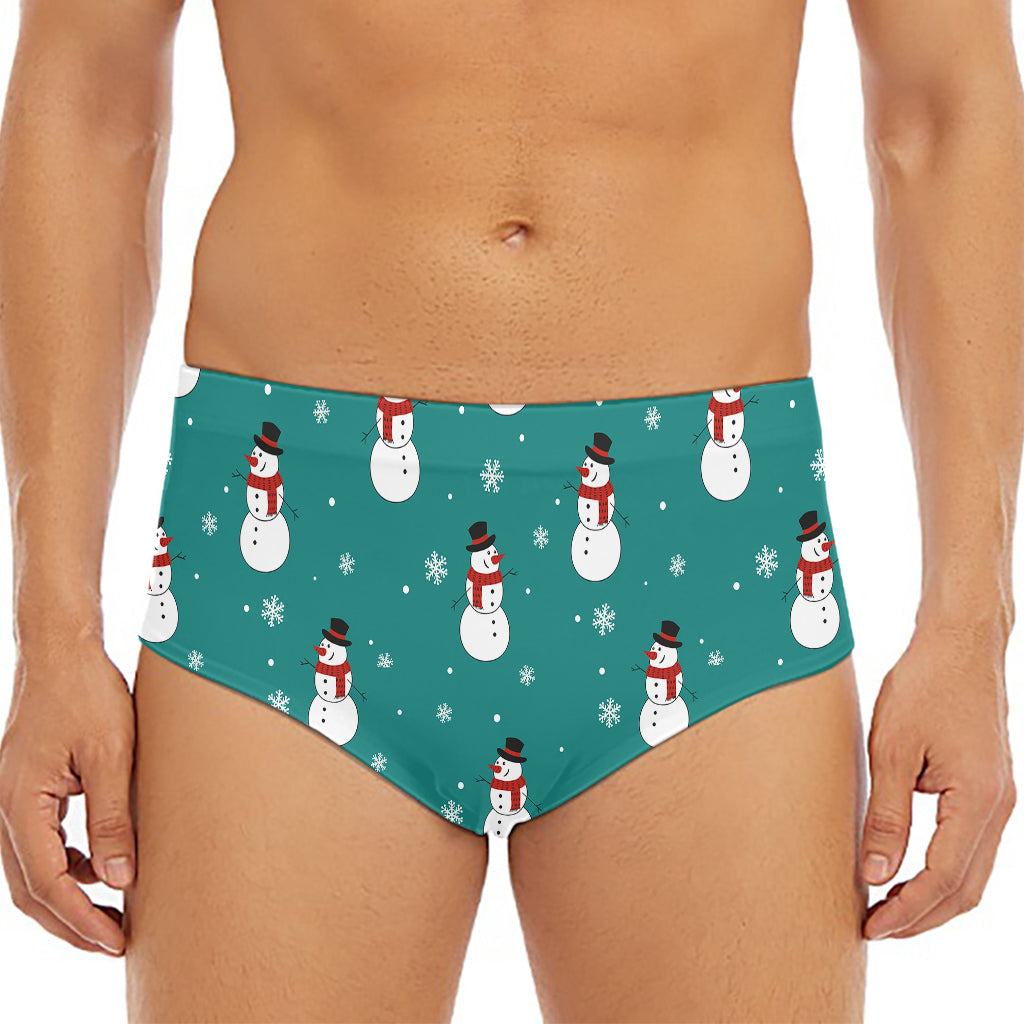 Teal Snowman Pattern Print Men's Triangle Swim Briefs