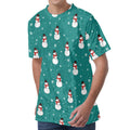 Teal Snowman Pattern Print Men's Velvet T-Shirt