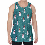 Teal Snowman Pattern Print Men's Velvet Tank Top