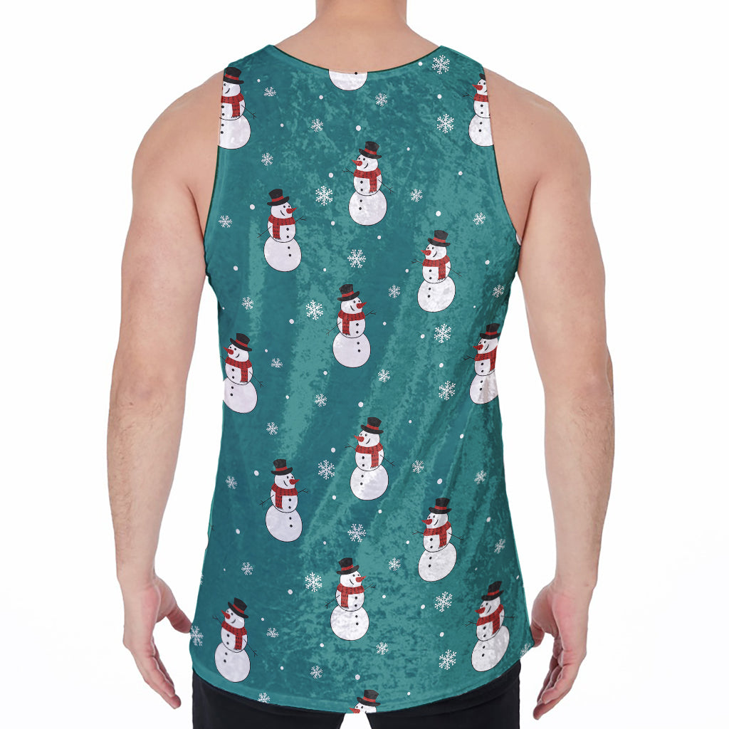 Teal Snowman Pattern Print Men's Velvet Tank Top