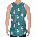 Teal Snowman Pattern Print Men's Velvet Tank Top