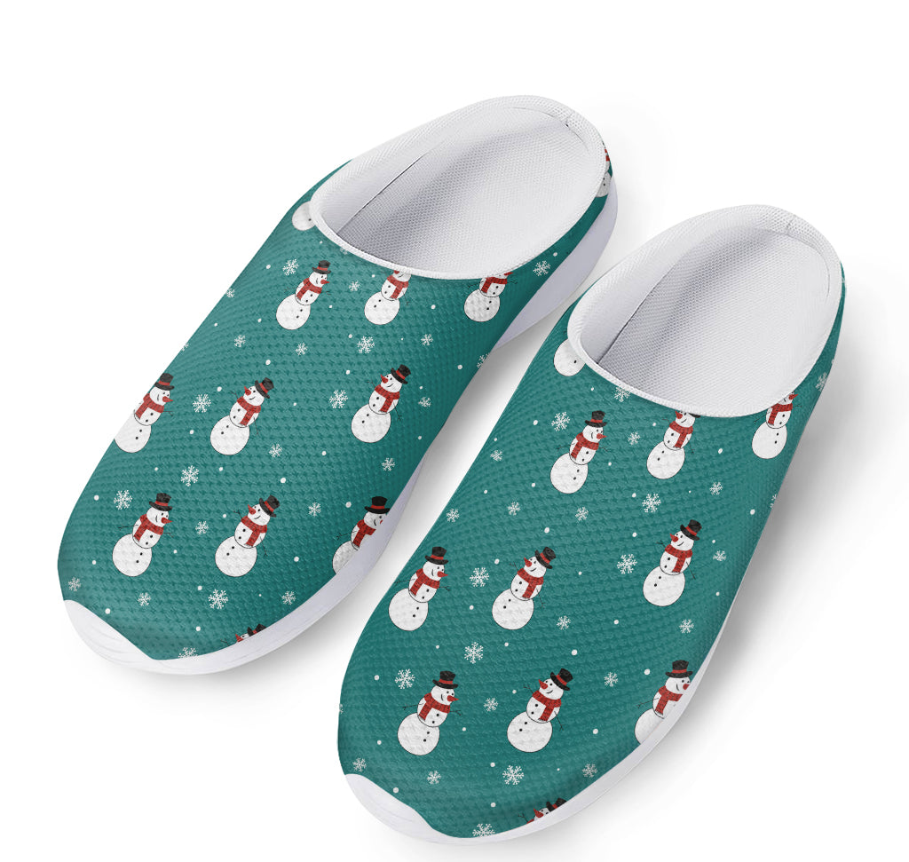 Teal Snowman Pattern Print Mesh Casual Shoes