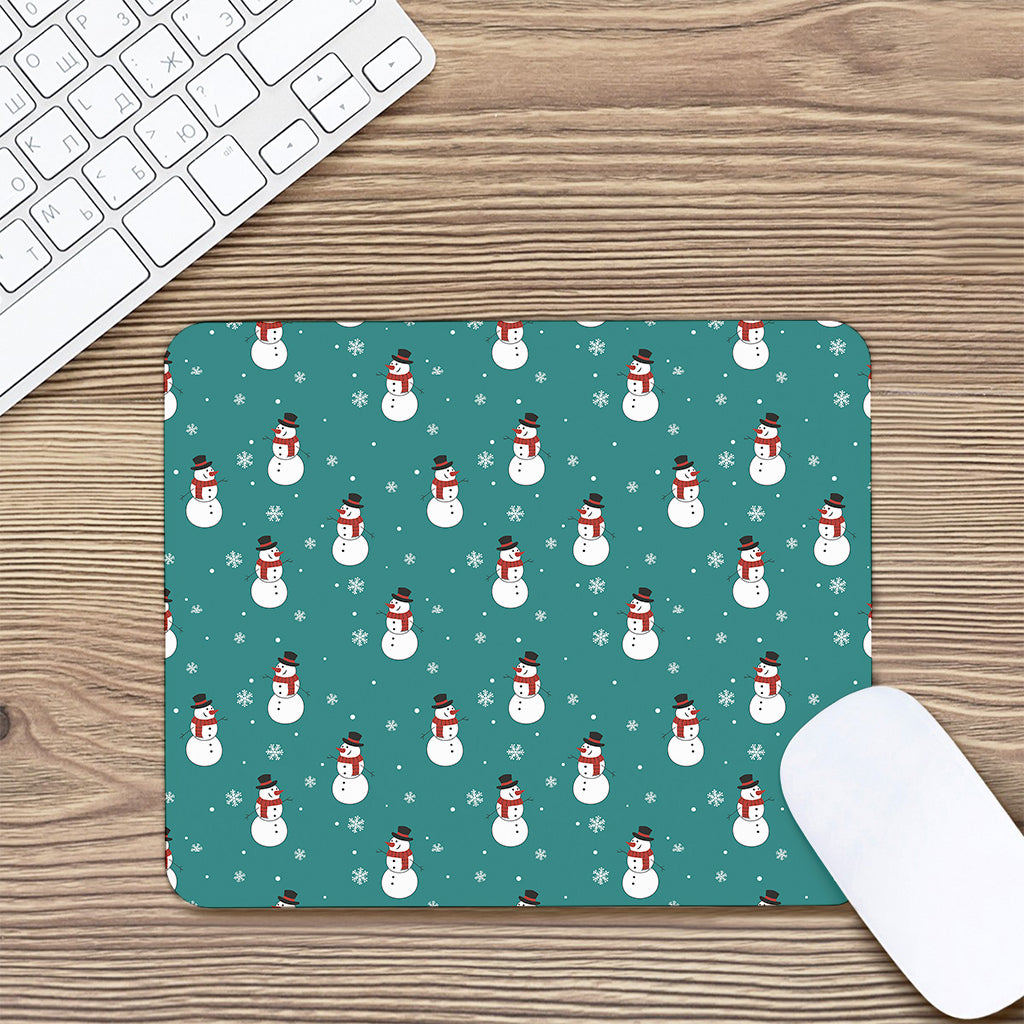 Teal Snowman Pattern Print Mouse Pad