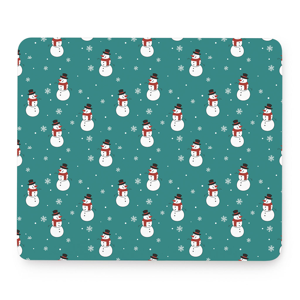 Teal Snowman Pattern Print Mouse Pad