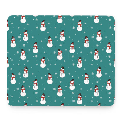 Teal Snowman Pattern Print Mouse Pad