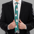 Teal Snowman Pattern Print Necktie