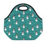 Teal Snowman Pattern Print Neoprene Lunch Bag