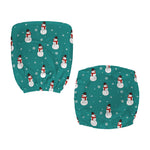 Teal Snowman Pattern Print Office Chair Cover