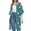 Teal Snowman Pattern Print Open Front Beach Cover Up