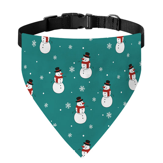 Teal Snowman Pattern Print Over The Collar Dog Bandana