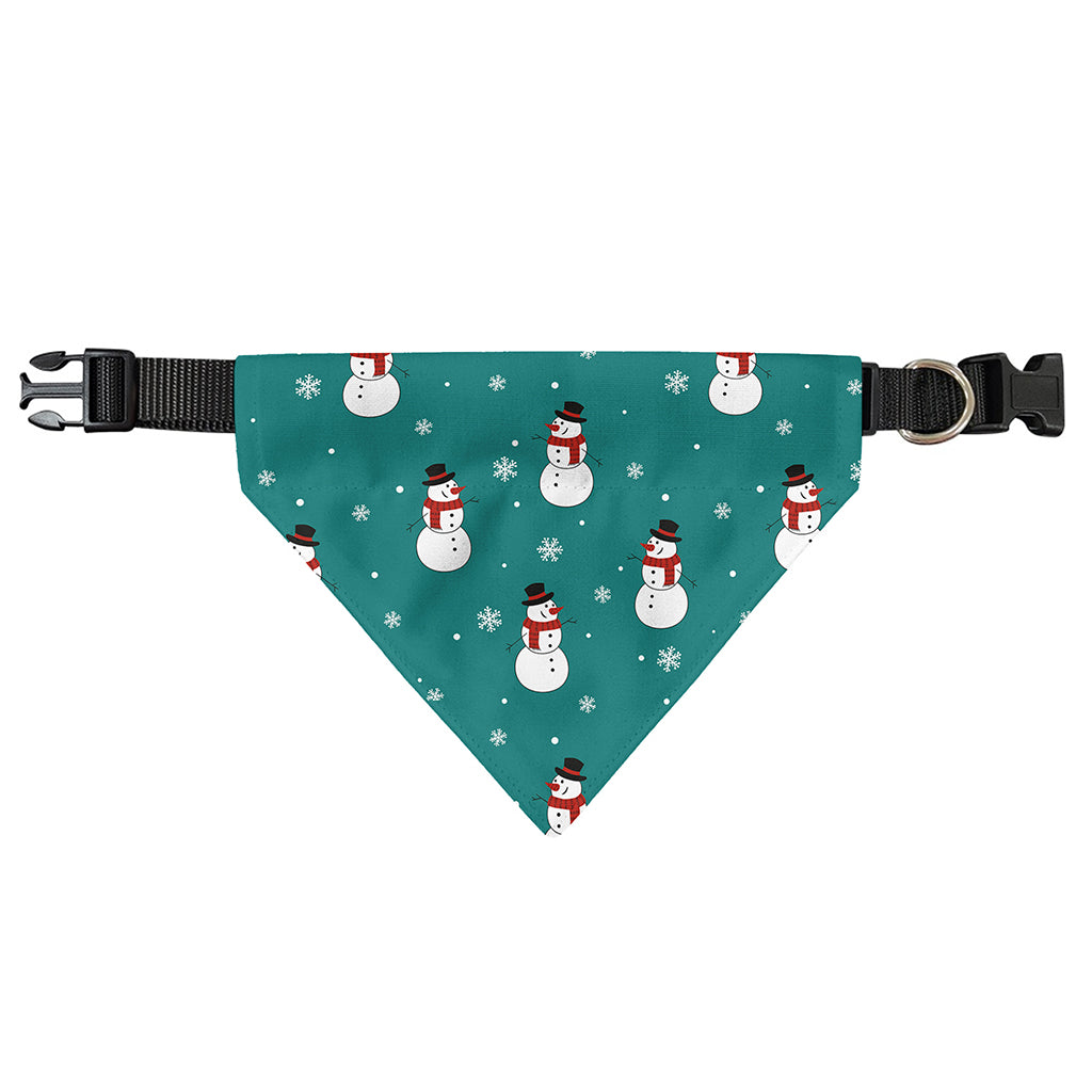 Teal Snowman Pattern Print Over The Collar Dog Bandana