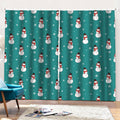Teal Snowman Pattern Print Pencil Pleat Curtains