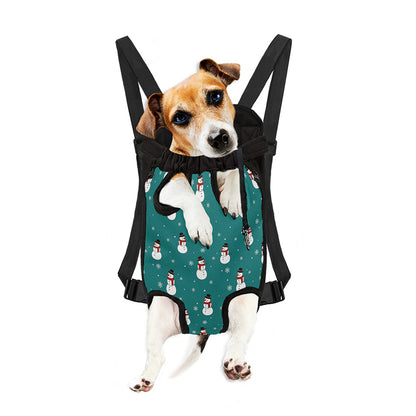 Teal Snowman Pattern Print Pet Carrier Backpack