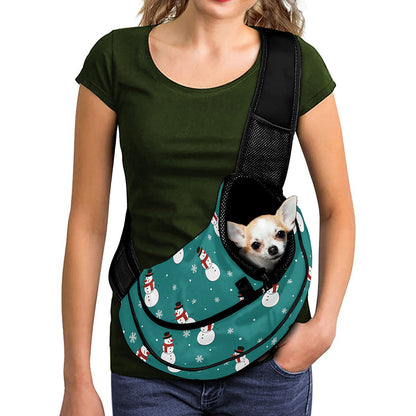 Teal Snowman Pattern Print Pet Sling Carrier