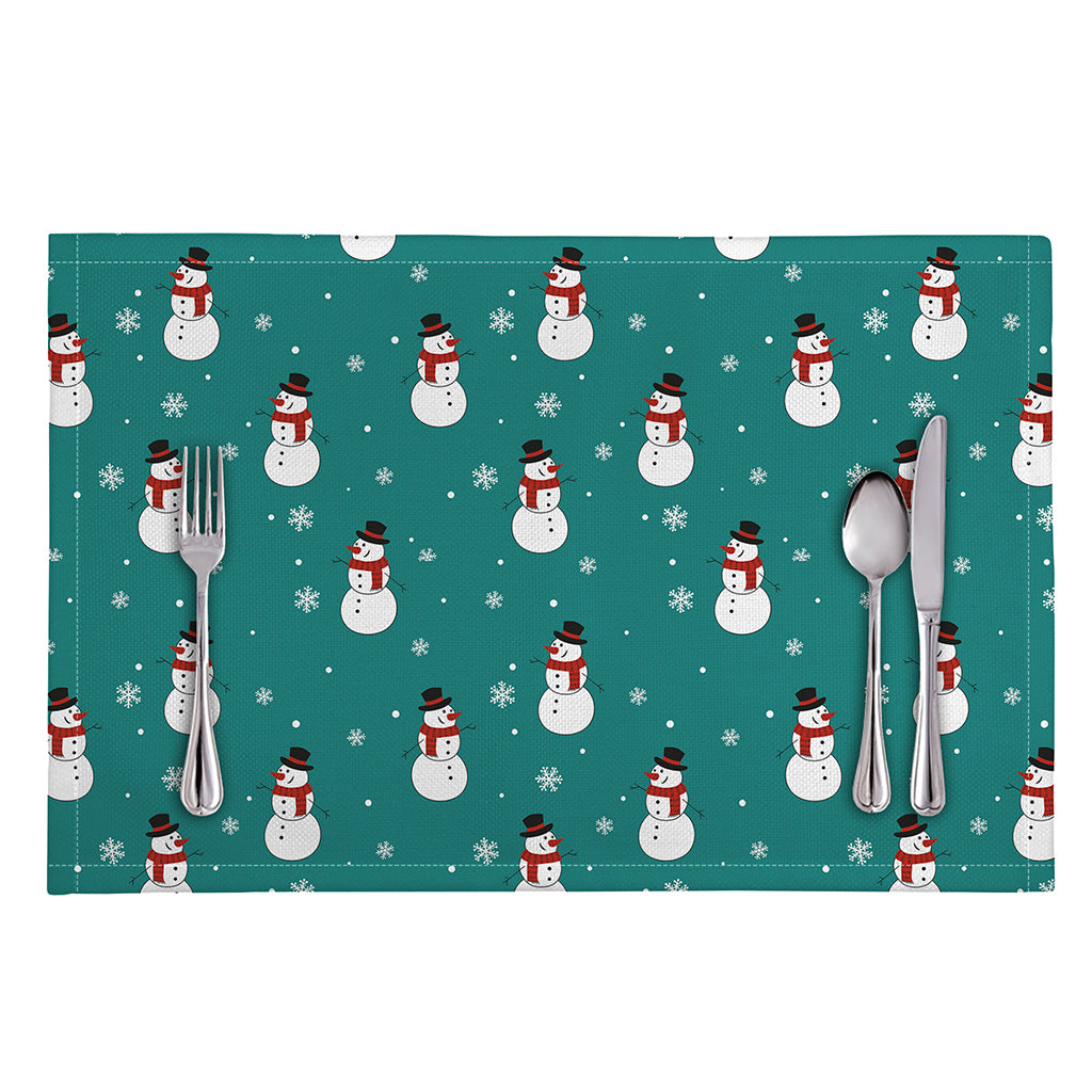 Teal Snowman Pattern Print Placemat