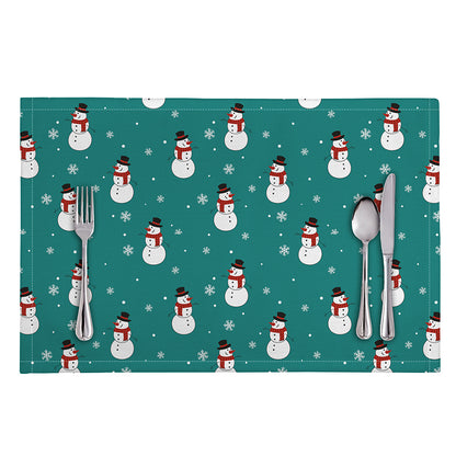 Teal Snowman Pattern Print Placemat