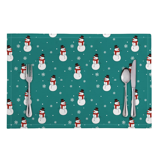 Teal Snowman Pattern Print Placemat