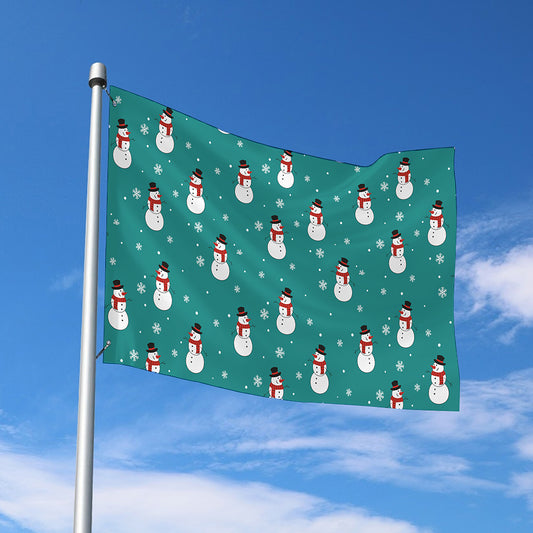 Teal Snowman Pattern Print Polyester Flag