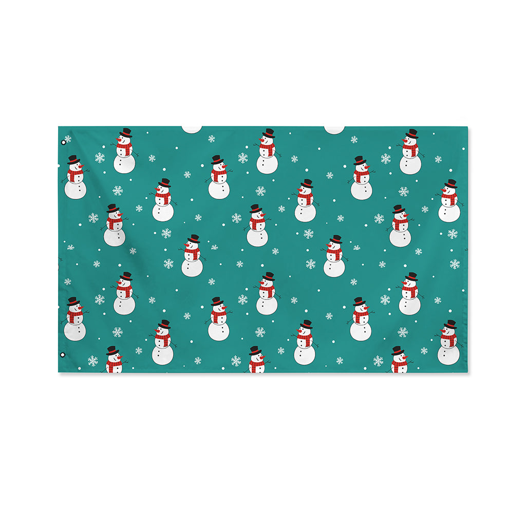 Teal Snowman Pattern Print Polyester Flag