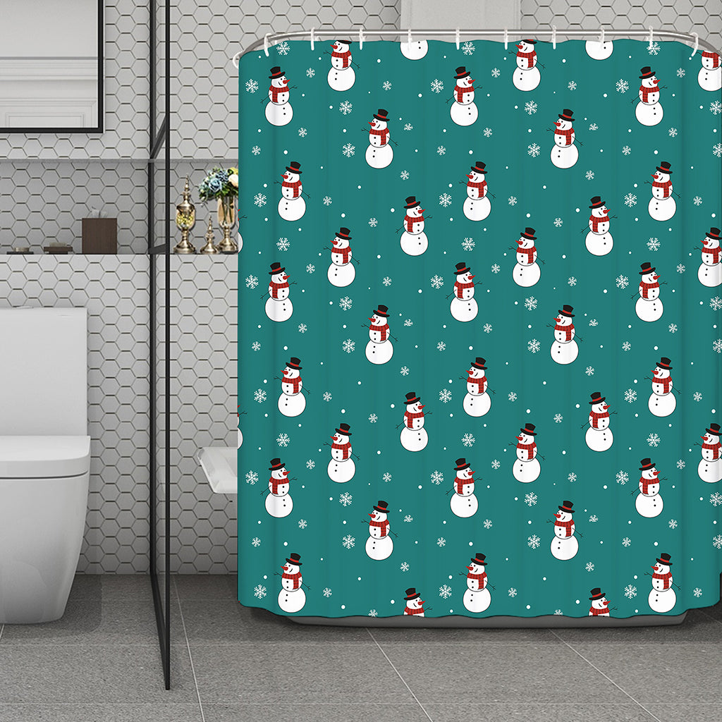 Teal Snowman Pattern Print Polyester Shower Curtain