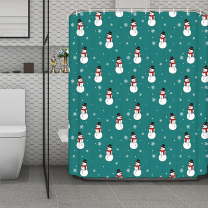 Teal Snowman Pattern Print Polyester Shower Curtain