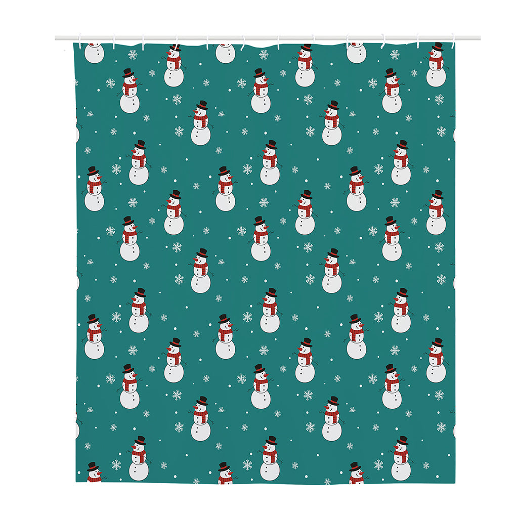 Teal Snowman Pattern Print Polyester Shower Curtain