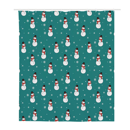 Teal Snowman Pattern Print Polyester Shower Curtain
