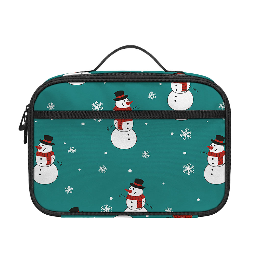 Teal Snowman Pattern Print Portable Lunch Bag