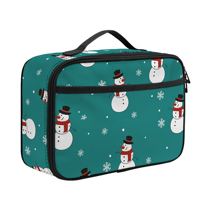 Teal Snowman Pattern Print Portable Lunch Bag