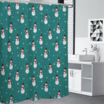 Teal Snowman Pattern Print Premium Shower Curtain
