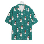 Teal Snowman Pattern Print Rayon Hawaiian Shirt