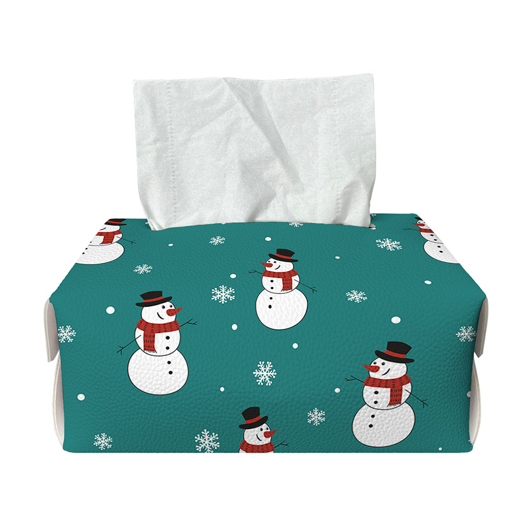 Teal Snowman Pattern Print Rectangle Tissue Box Cover