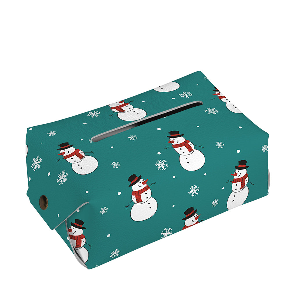Teal Snowman Pattern Print Rectangle Tissue Box Cover