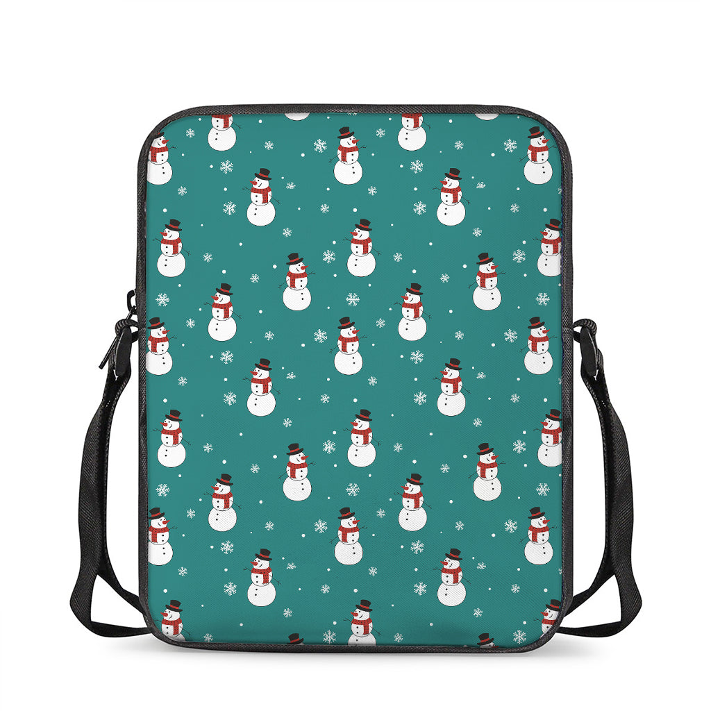 Teal Snowman Pattern Print Rectangular Crossbody Bag