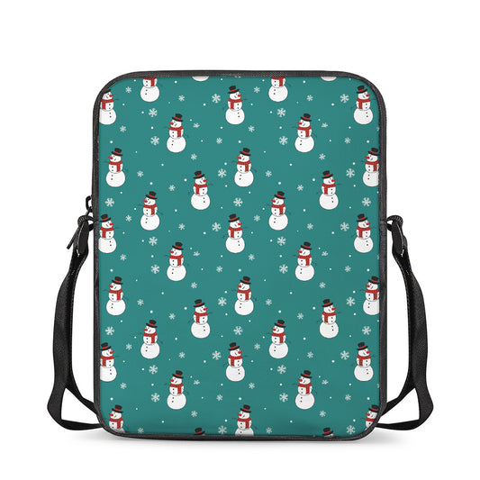 Teal Snowman Pattern Print Rectangular Crossbody Bag