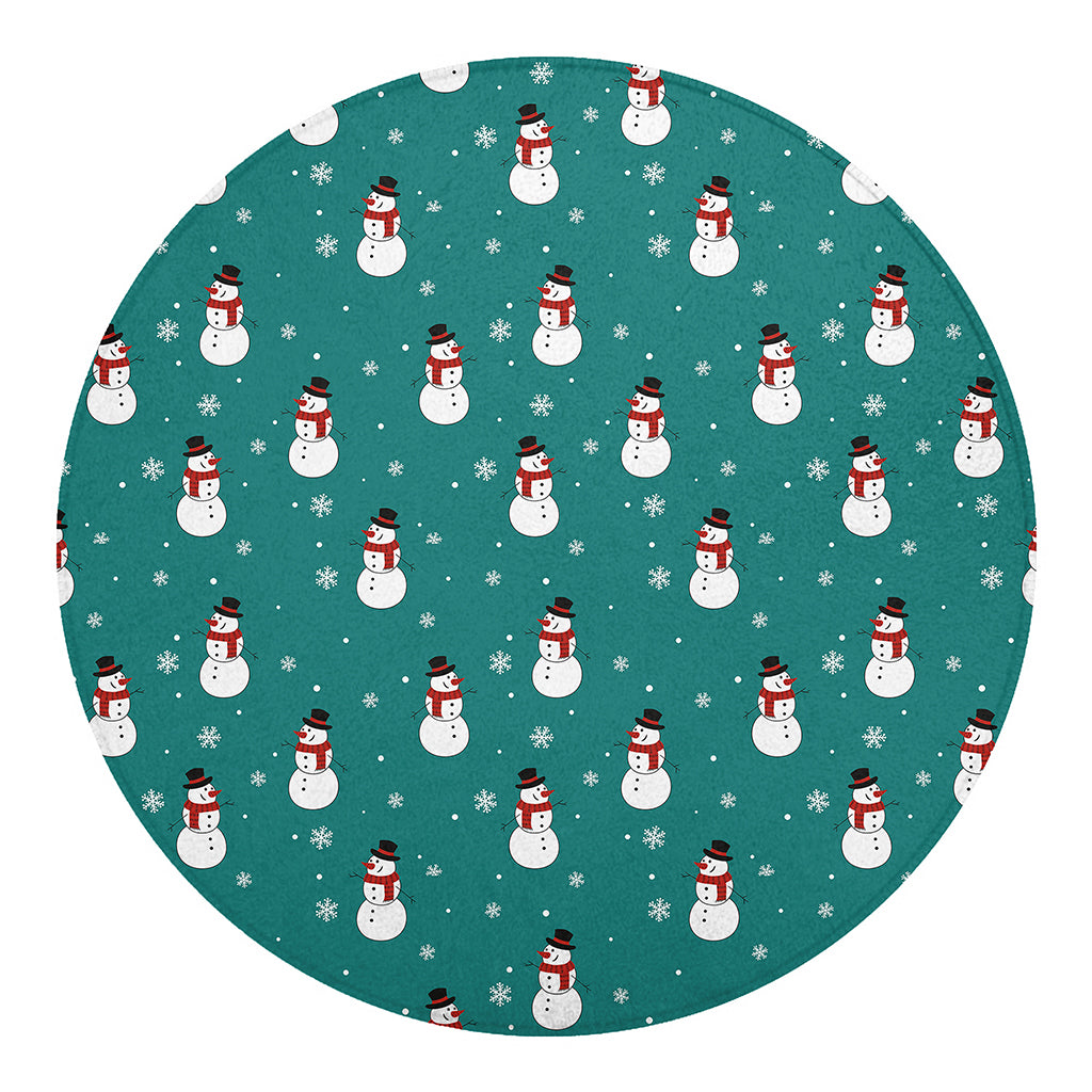 Teal Snowman Pattern Print Round Blanket
