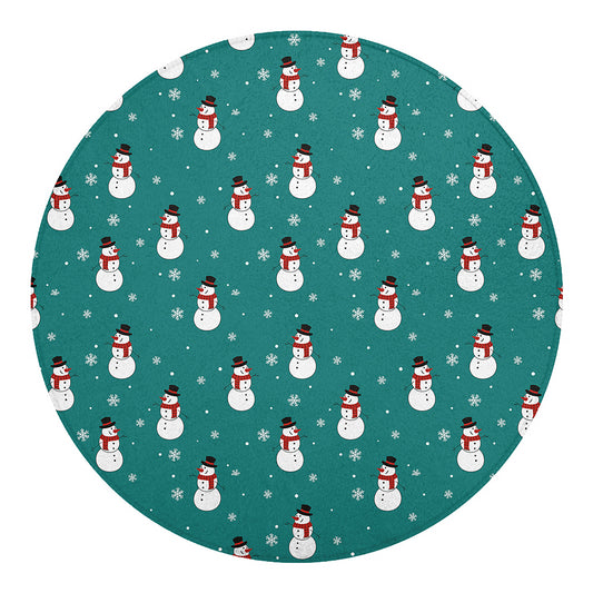 Teal Snowman Pattern Print Round Blanket