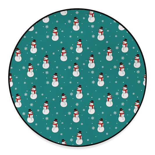 Teal Snowman Pattern Print Round Floor Mat