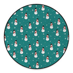 Teal Snowman Pattern Print Round Floor Mat