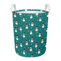 Teal Snowman Pattern Print Round Laundry Basket