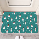 Teal Snowman Pattern Print Rubber Doormat