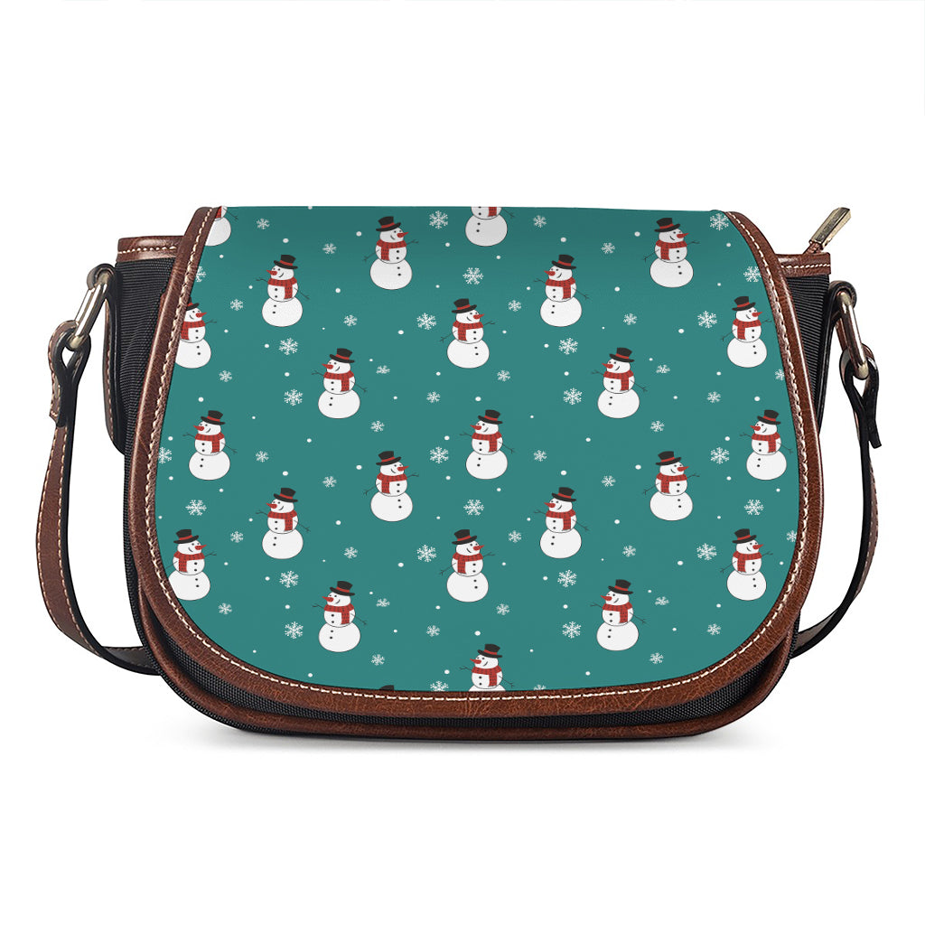 Teal Snowman Pattern Print Saddle Bag