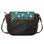 Teal Snowman Pattern Print Saddle Bag